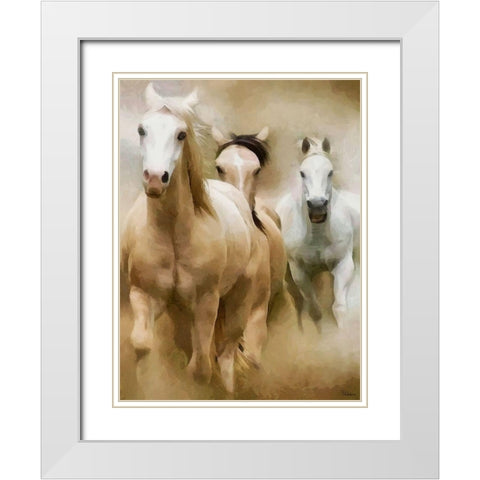White Running Horses White Modern Wood Framed Art Print with Double Matting by Medeiros, Celito