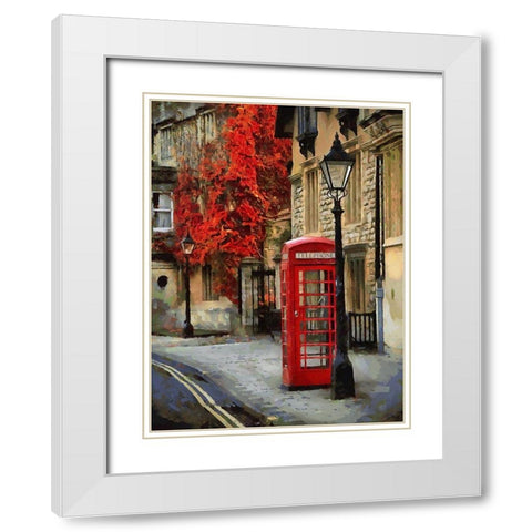 Phone Booth in London White Modern Wood Framed Art Print with Double Matting by Medeiros, Celito