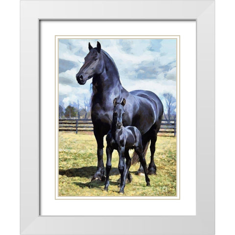 Mare with Foal White Modern Wood Framed Art Print with Double Matting by Medeiros, Celito