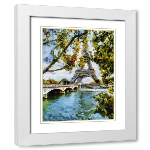 Eifell Tower view from the Lake White Modern Wood Framed Art Print with Double Matting by Medeiros, Celito