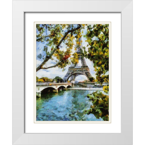 Eifell Tower view from the Lake White Modern Wood Framed Art Print with Double Matting by Medeiros, Celito
