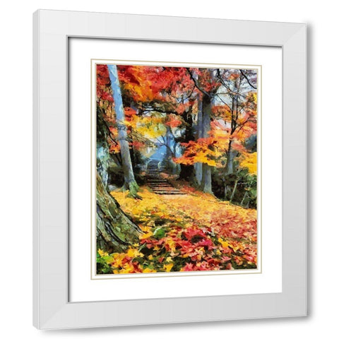 Autumn Way I White Modern Wood Framed Art Print with Double Matting by Medeiros, Celito