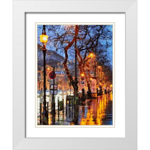 Street with Lamps White Modern Wood Framed Art Print with Double Matting by Medeiros, Celito