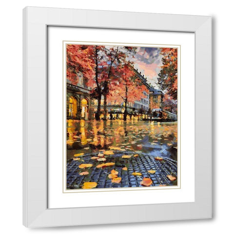 Tram in Autumn White Modern Wood Framed Art Print with Double Matting by Medeiros, Celito