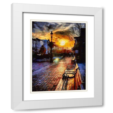 Bench by Sunset White Modern Wood Framed Art Print with Double Matting by Medeiros, Celito