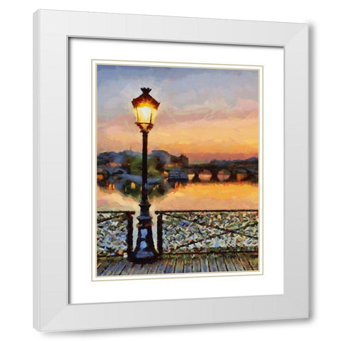 Bridge View with Lamp White Modern Wood Framed Art Print with Double Matting by Medeiros, Celito