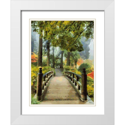 Wooden Bridge in the Park White Modern Wood Framed Art Print with Double Matting by Medeiros, Celito