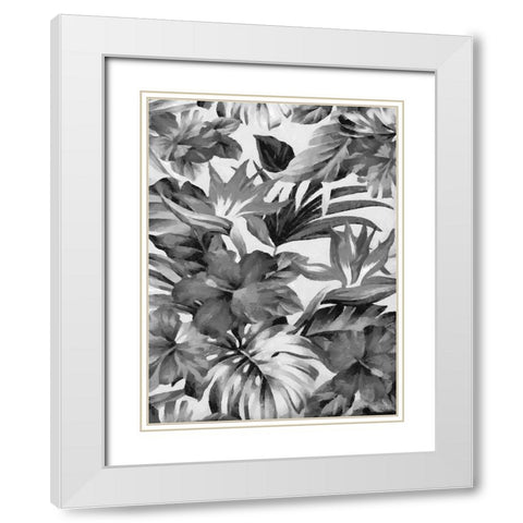 Leaves BW11 White Modern Wood Framed Art Print with Double Matting by Medeiros, Celito