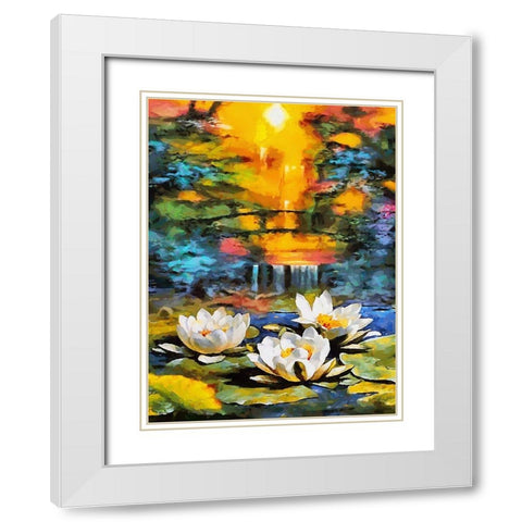 Three Watterlilies White Modern Wood Framed Art Print with Double Matting by Medeiros, Celito