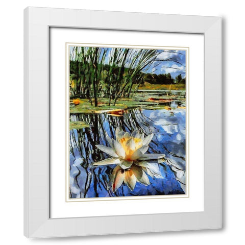 Watterlilly White Modern Wood Framed Art Print with Double Matting by Medeiros, Celito