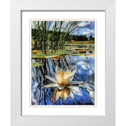 Watterlilly White Modern Wood Framed Art Print with Double Matting by Medeiros, Celito