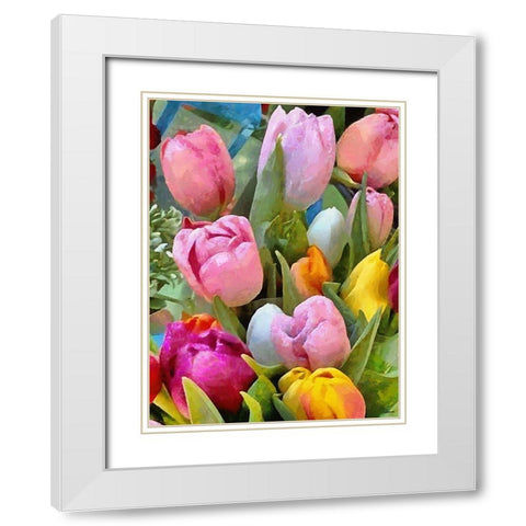 Many Tulips White Modern Wood Framed Art Print with Double Matting by Medeiros, Celito