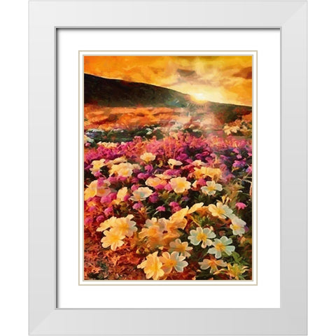 Sunset with Pink Flowers II White Modern Wood Framed Art Print with Double Matting by Medeiros, Celito
