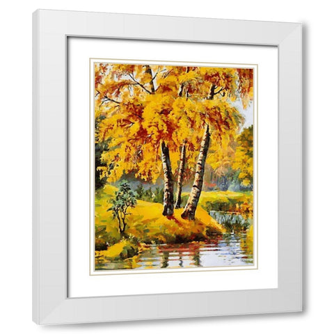 Three Birches White Modern Wood Framed Art Print with Double Matting by Medeiros, Celito