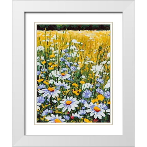 Meadow with Daisies III White Modern Wood Framed Art Print with Double Matting by Medeiros, Celito