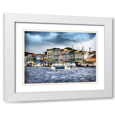 Small Harbour White Modern Wood Framed Art Print with Double Matting by Medeiros, Celito