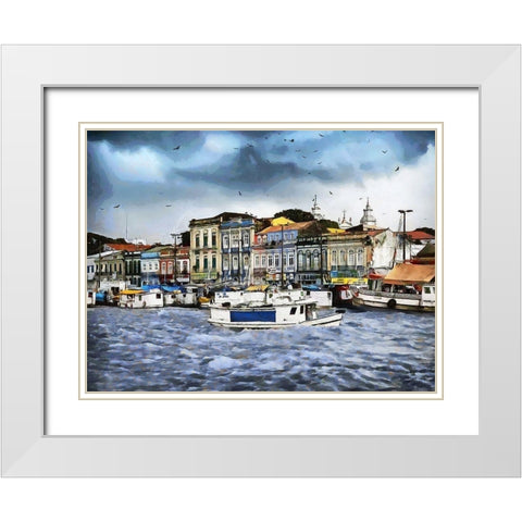 Small Harbour White Modern Wood Framed Art Print with Double Matting by Medeiros, Celito
