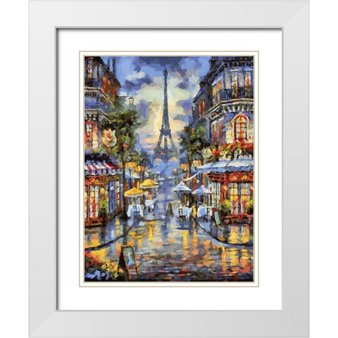 Eiffel Tower View White Modern Wood Framed Art Print with Double Matting by Medeiros, Celito