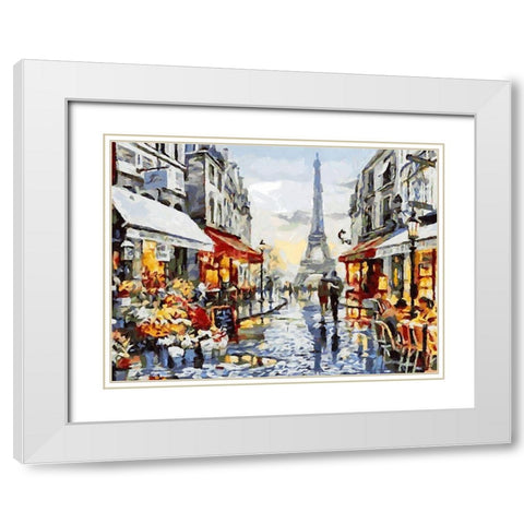 Eiffel Tower with Restaurants White Modern Wood Framed Art Print with Double Matting by Medeiros, Celito