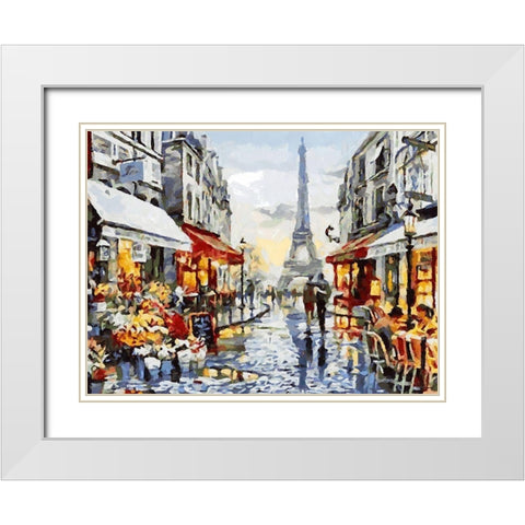 Eiffel Tower with Restaurants White Modern Wood Framed Art Print with Double Matting by Medeiros, Celito
