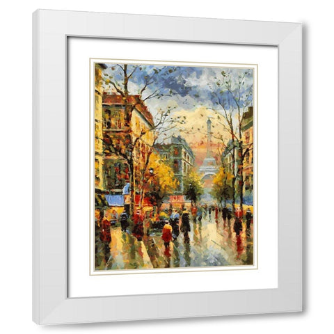 Eiffel Tower from Distance White Modern Wood Framed Art Print with Double Matting by Medeiros, Celito