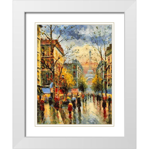 Eiffel Tower from Distance White Modern Wood Framed Art Print with Double Matting by Medeiros, Celito