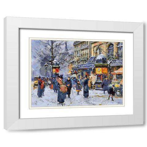 Old Paris in Winter I White Modern Wood Framed Art Print with Double Matting by Medeiros, Celito