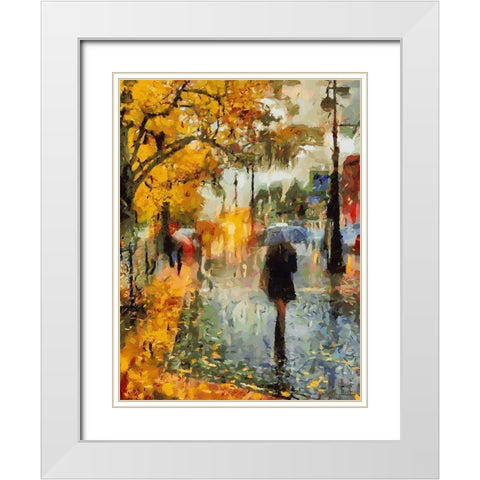 Girl With Umbrella in Autumn White Modern Wood Framed Art Print with Double Matting by Medeiros, Celito