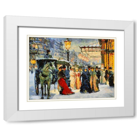 Old Paris in Winter II White Modern Wood Framed Art Print with Double Matting by Medeiros, Celito