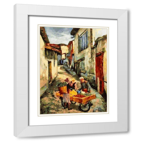 Street Vendor White Modern Wood Framed Art Print with Double Matting by Medeiros, Celito