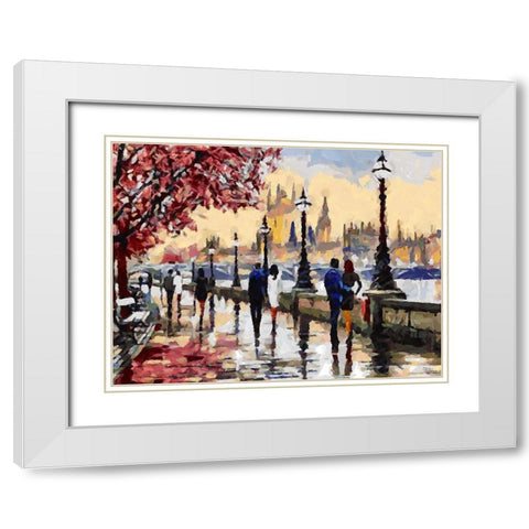 Walking Couples of Lovers White Modern Wood Framed Art Print with Double Matting by Medeiros, Celito