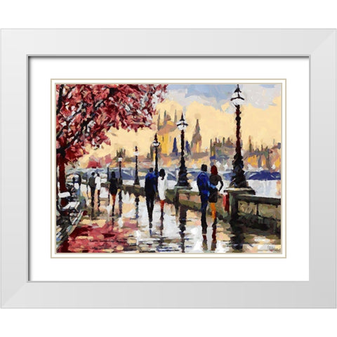 Walking Couples of Lovers White Modern Wood Framed Art Print with Double Matting by Medeiros, Celito