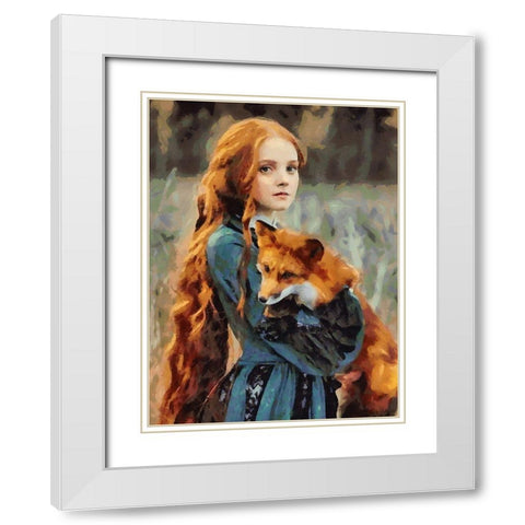 Girl with a Fox White Modern Wood Framed Art Print with Double Matting by Medeiros, Celito