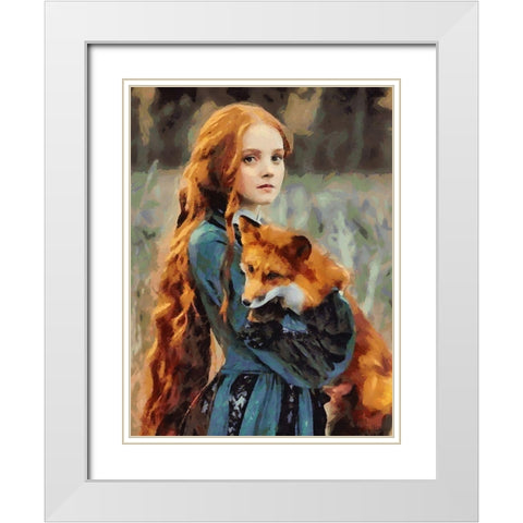 Girl with a Fox White Modern Wood Framed Art Print with Double Matting by Medeiros, Celito
