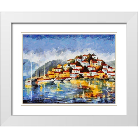 City is reflected in Blue Lake II White Modern Wood Framed Art Print with Double Matting by Medeiros, Celito