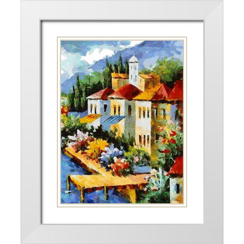 Flower Town by the Lake White Modern Wood Framed Art Print with Double Matting by Medeiros, Celito