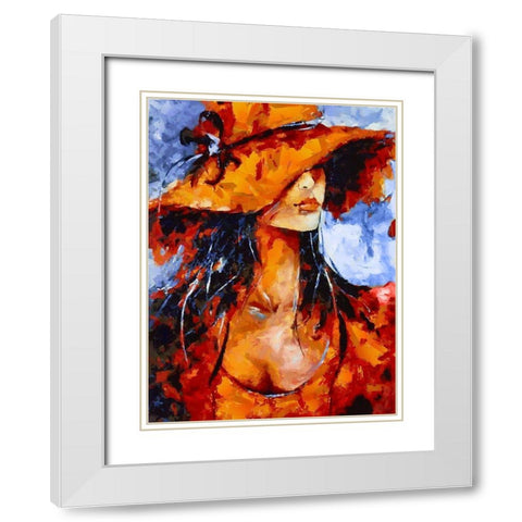 Girl in Red Hat White Modern Wood Framed Art Print with Double Matting by Medeiros, Celito