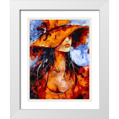 Girl in Red Hat White Modern Wood Framed Art Print with Double Matting by Medeiros, Celito