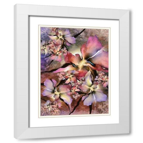 Pink Blossoms White Modern Wood Framed Art Print with Double Matting by Medeiros, Celito