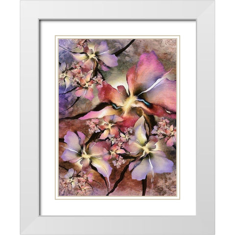 Pink Blossoms White Modern Wood Framed Art Print with Double Matting by Medeiros, Celito