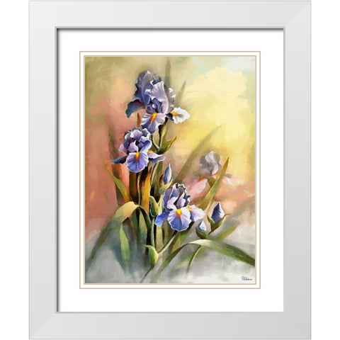 Blue Iris White Modern Wood Framed Art Print with Double Matting by Medeiros, Celito