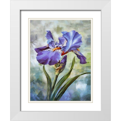 Blue Iris II White Modern Wood Framed Art Print with Double Matting by Medeiros, Celito