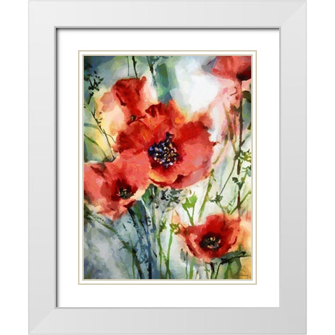 Red Poppies White Modern Wood Framed Art Print with Double Matting by Medeiros, Celito