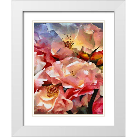 Pink Blossoms White Modern Wood Framed Art Print with Double Matting by Medeiros, Celito