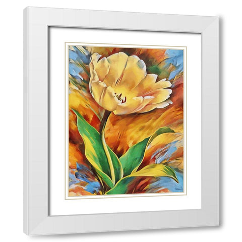 Yellow Tulip White Modern Wood Framed Art Print with Double Matting by Medeiros, Celito