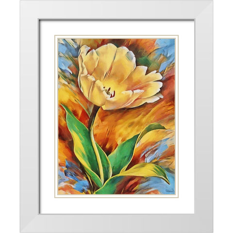 Yellow Tulip White Modern Wood Framed Art Print with Double Matting by Medeiros, Celito