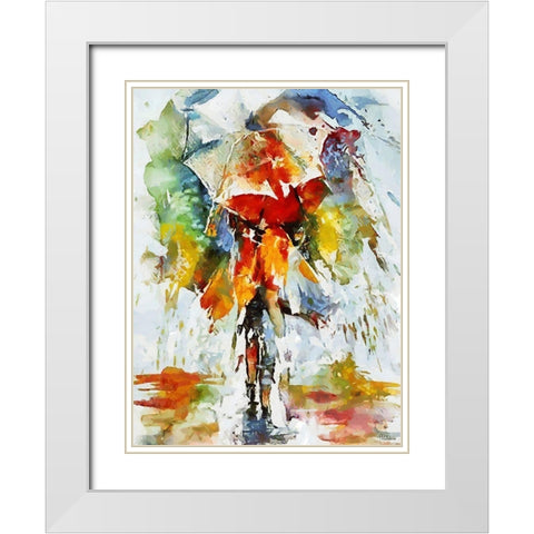 Watercolor lady with Umbrella White Modern Wood Framed Art Print with Double Matting by Medeiros, Celito