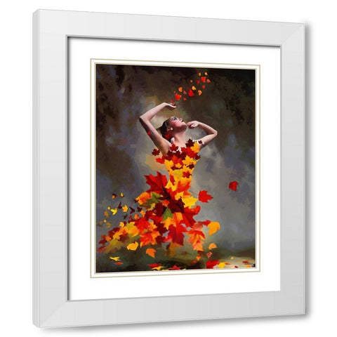 Girl made from Leaves White Modern Wood Framed Art Print with Double Matting by Medeiros, Celito