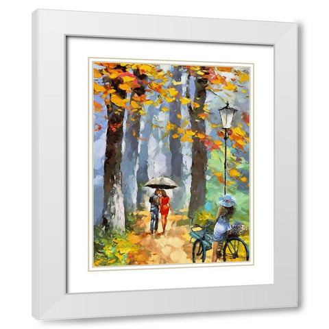 Romantic Coupple in Park White Modern Wood Framed Art Print with Double Matting by Medeiros, Celito