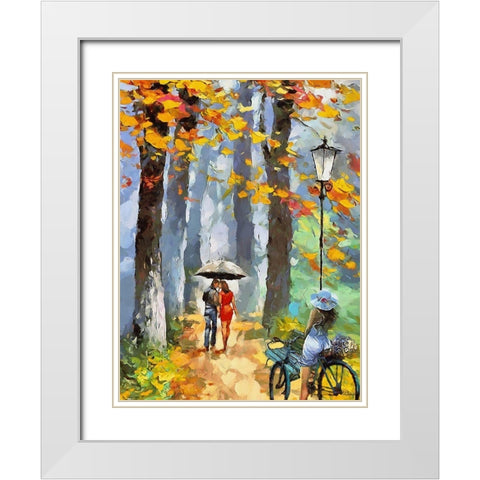 Romantic Coupple in Park White Modern Wood Framed Art Print with Double Matting by Medeiros, Celito